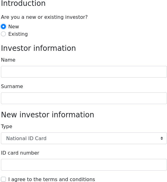 InvestorDetailsSection showing different contents.